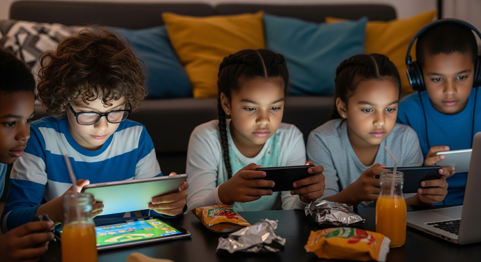 Children engaged with electronic devices.