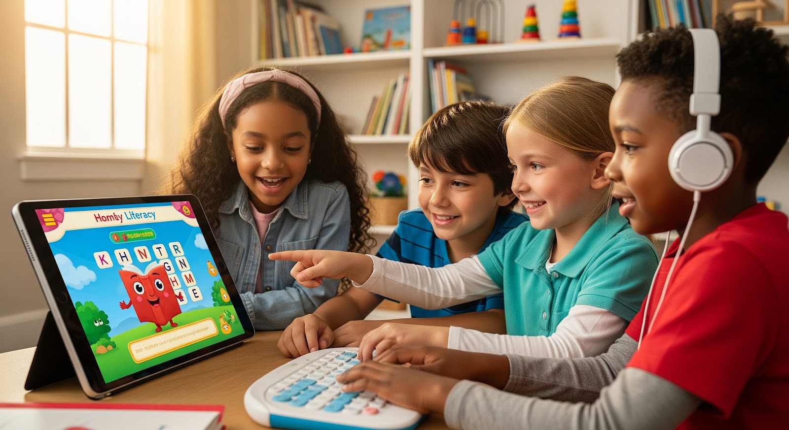 Children learning with interactive tablet