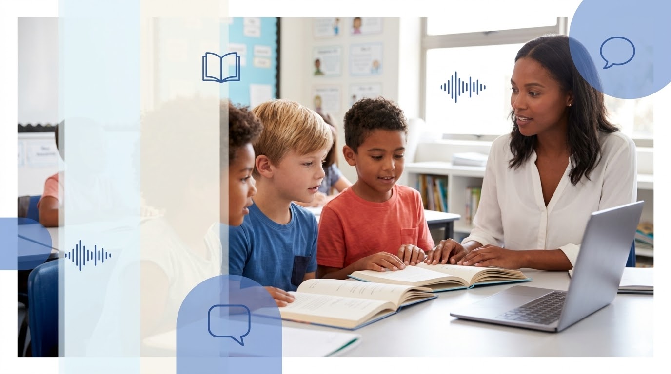 Teacher and students using teaching interventions with books