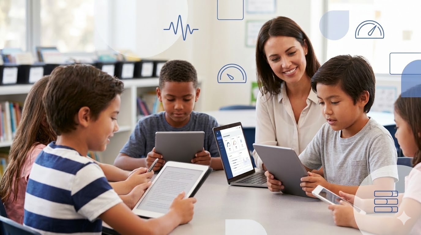 Students using tablets for digital teaching interventions